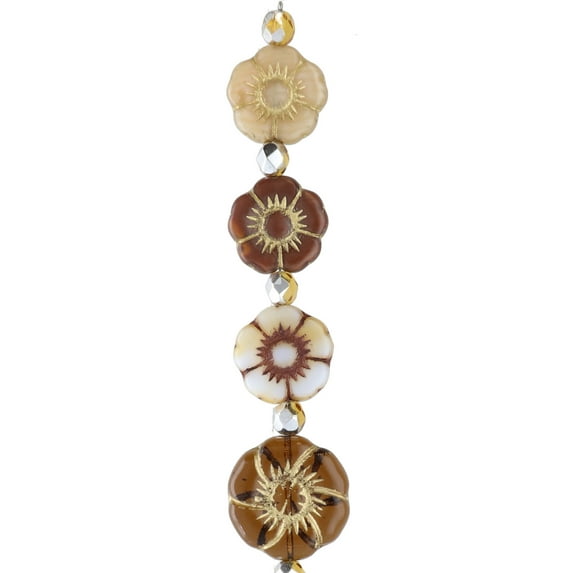 Bead Landing Honey Autumn Czech Glass Flower Bead Mix - Brown, Cream & Gold Floral Beads in Assorted Sizes for Jewelry Making, Crafts & Home Decor, 6 Pack