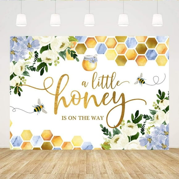 Honey Baby Shower Backdrop a Little Honey is on The Way Blue Flower Sweet Honeybee Photography Background Gender Reveal Party Decoration Photo Booth Studio Props Cake Table Banner