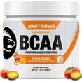 thumbnail image 1 of Honey Badger BCAA Amino Acids Electrolytes Powder, Keto, Vegan, Sugar Free BCAAs + EAA with L-Glutamine for Men & Women, Hydration & Post Workout Muscle Recovery Drink Mix, Peach Mango, 30 Servings, 1 of 7