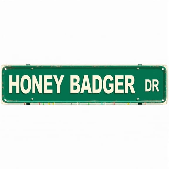 Honey Badger DR Tin Sign - 16x4 Inches Tough Animal Street Sign for Wall, Ideal for Bedroom, Garage, Man Cave | street signs for bedroom, man cave accessories, garage decor