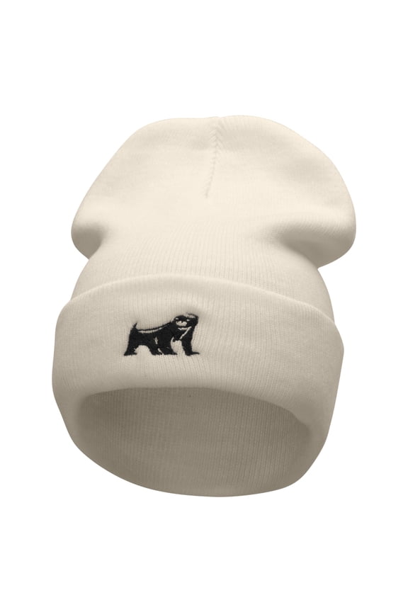 Honey Badger Embroidered 12 Inch Long Knitted Beanie - Birch OSFM