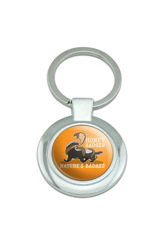Honey Badger Nature's Badass Classy Round Chrome Plated Metal Keychain