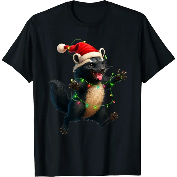 Honey Badger Tree Xmas Lights St Nick Christmas T-Shirt - Walmart.com