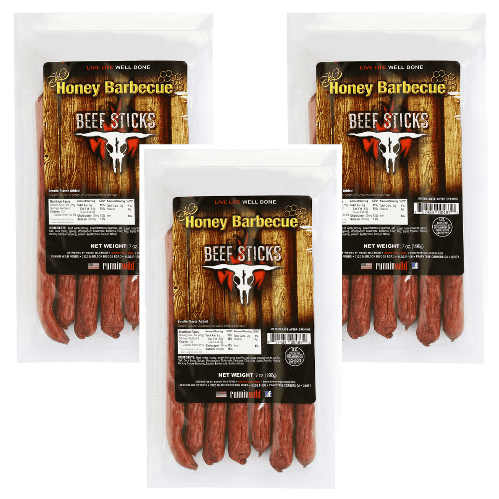 Honey Barbecue Beef Sticks 100 Beef Sticks Set of 3 bags, 7 ounces