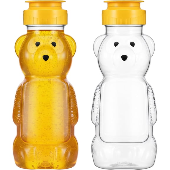 Honey Bear Bottle, 2 Pcs 8 Oz Plastic Honey Squeeze Bottle Transparent Empty Honey Container with Flip-top Lid for Christmas Party Syrup Sauce Juice Storing and Dispensing