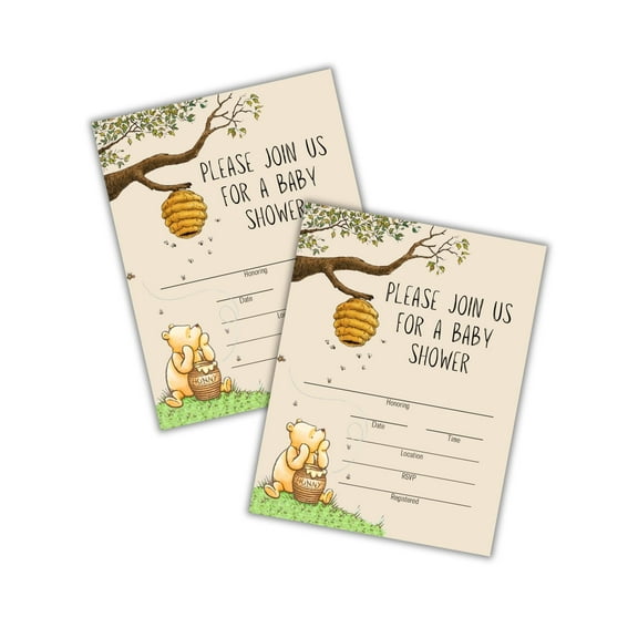 Honey Bear Pooh Baby Shower Invitation 30pk 4.25x5.5 Postcard Pop it When She Pops Label Tags Thank You Cards Classic Toppers