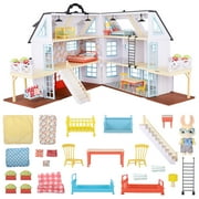 Honey Bee Acres Buzzby Farmhouse – 25 Piece Three-Story Country Dollhouse with Furniture & Exclusive Rabbit Figure – Doll Playset for Kids Ages 3+