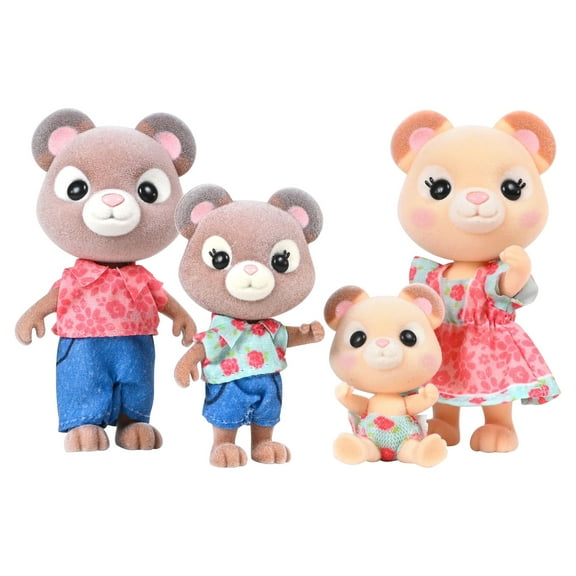 Honey Bee Acres Cuddlesworths Bear Family  Includes 4 Miniature Flocked Animal Figures with Removable Outfits  Dolls for Kids Ages 3+