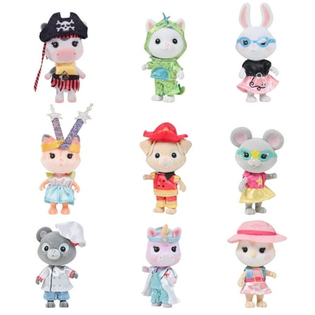 Honey Bee Acres Dress Up Pals – Includes 9 Miniature Flocked Animal Figures with Removable Costumes – Dolls for Kids Ages 3+