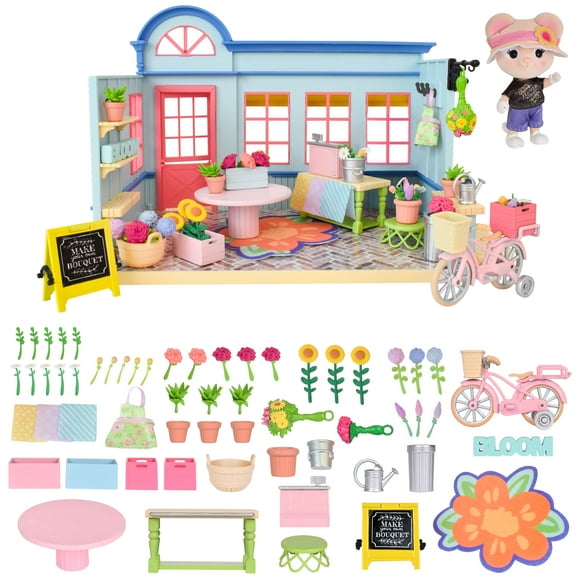 Honey Bee Acres In Bloom Flower Shop Dollhouse  59 small accessories, Pretend Set for Kids Ages 3+