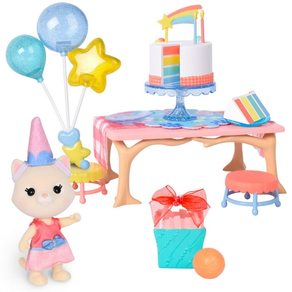 Honey Bee Acres Birthday Wishes Playset  15 Piece Dollhouse Set  Collectible Doll for Kids Ages 3+