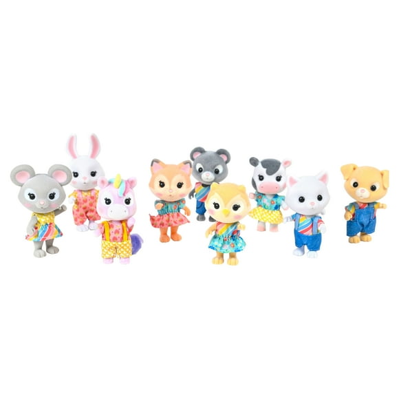 Honey Bee Acres Playground Pals, 9-2.25" Tall Mini Doll Figures, Dollhouse Accessories, Ages 3+