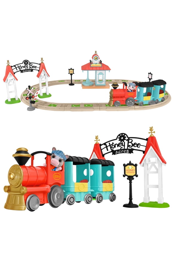 Thistlestop Electric Train Station Set  Motorized Engine, Realistic Lights & Sounds, Poseable Cow Figure, Doll Playsets, 19 Pieces for Ages 3+