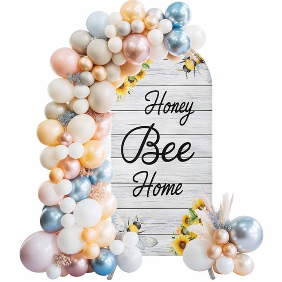 Honey Bee Arch Backdrop Cover 6 FT Spring Florals Farm Plants Watercolor Bee Wood Grain Stretchy Elastic Arch Stand Covers Spandex Arched Background Birthday Wedding Party Decoration (No Stand)