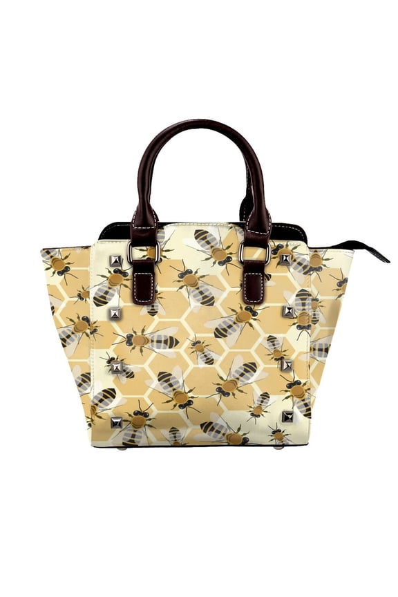 Honey Bee Bee Honeycomb Pattern Rivet Fashion One-Shoulder Women's Handbag Tote Bag