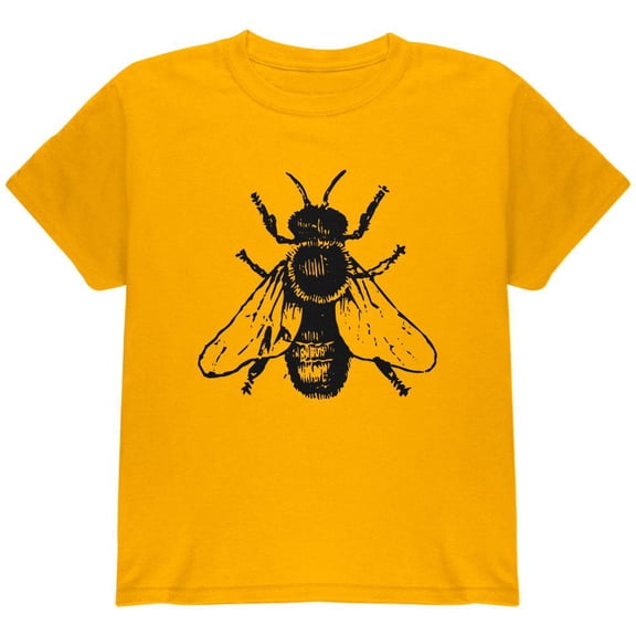 Honey Bee Bees Woodcut Youth T Shirt Gold YLG
