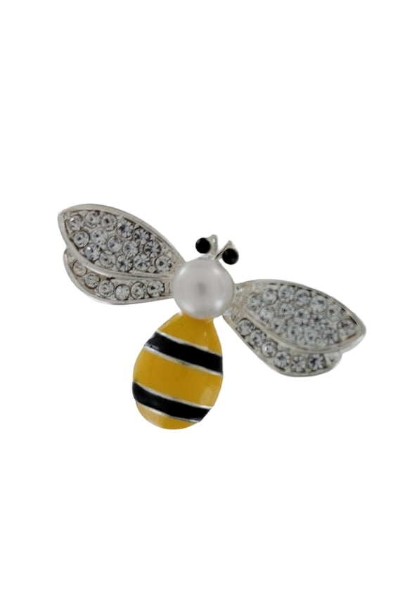 Honey Bee Black Yellow Insect Silver Tone Big Brooch Pin