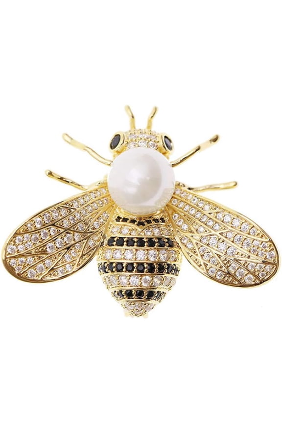 Honey Bee Brooches Crystal Insect Themed Bee Brooch Animal Fashion Shell Pearl Brooch Pin Gold Tone