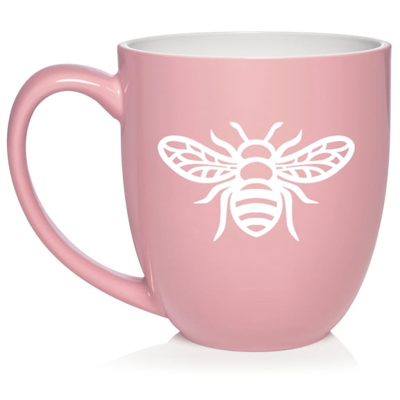 Honey Bee Ceramic Coffee Mug Tea Cup Gift for Her, Him, Friend, Coworker, Wife, Husband (16oz Light Pink)