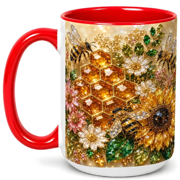 Honey Bee Coffee Mug, Sunflower Bee Mug, Ceramic Cup