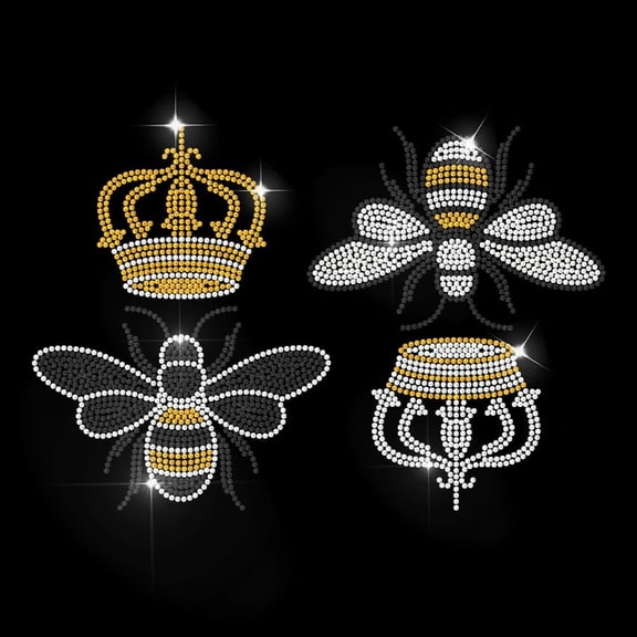 Honey Bee Crown Iron on Rhinestone Decal Queen Bee Hotfix Transfer Sticker Crystal Insects Heat Transfer Patch Bling Clothing Repair Applique for T-Shirt Hat Jacket Garment Bag DIY Decor