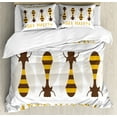 thumbnail image 1 of Honey Bee Duvet Cover Set, Don't Worry Bee Happy Humorous Calligraphy and Insects, Decorative 3 Piece Bedding Set with 2 Pillow Shams, King Size, Earth Yellow Brown, by Ambesonne, 1 of 3