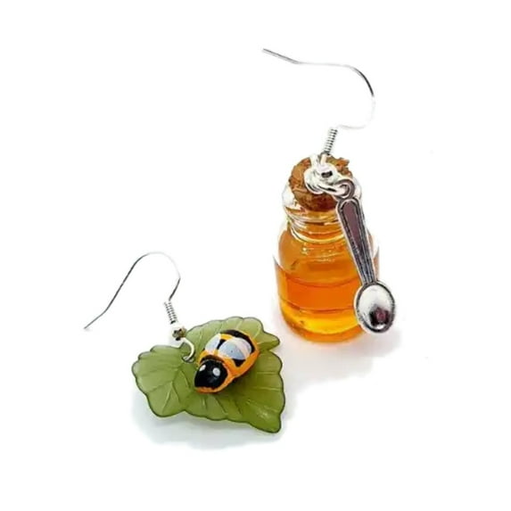Honey Bee Earring Earrings Jar Honey Comb Bumble Acrylic Cute Insect Lover