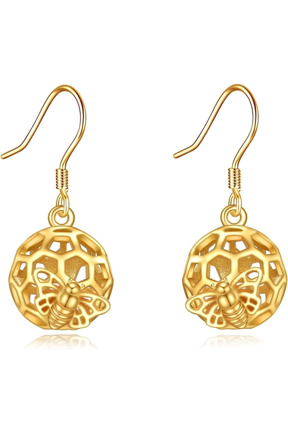 Honey Bee Earrings 925 Sterling Silver Bumblebee Drop Earrings Jewelry for Women 18"