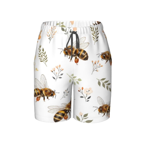Honey Bee Floral Beach Pants Teen Shorts with Mesh Lining and Drawstring