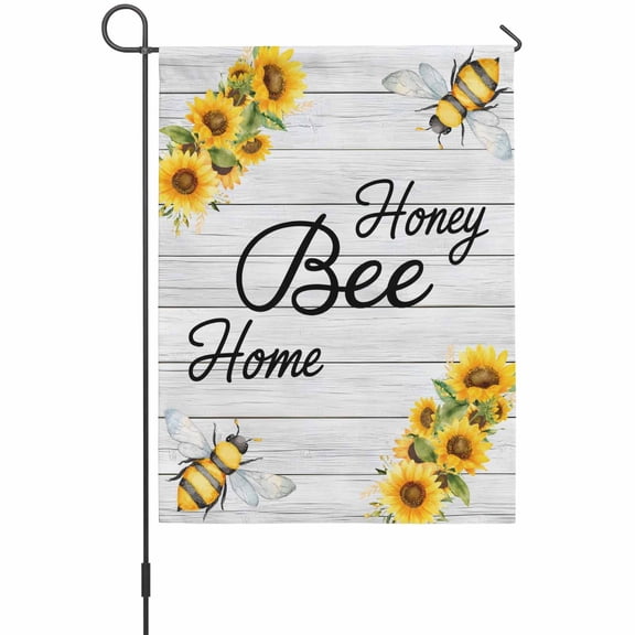 Honey Bee House Flags For Outdoor, Spring Florals Farm Plants Watercolor Bee Wood Grain Small Double Side Yard Flags Weather Proof House Decor for Lawn Outside Holiday 28 x 40 Inches