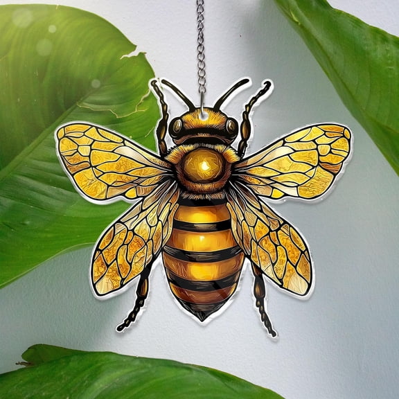 Honey Bee Insect Acrylic Suncatcher, Yellow Flower Window Hanging, Spring Garden Decor, Gift For Beekeeper