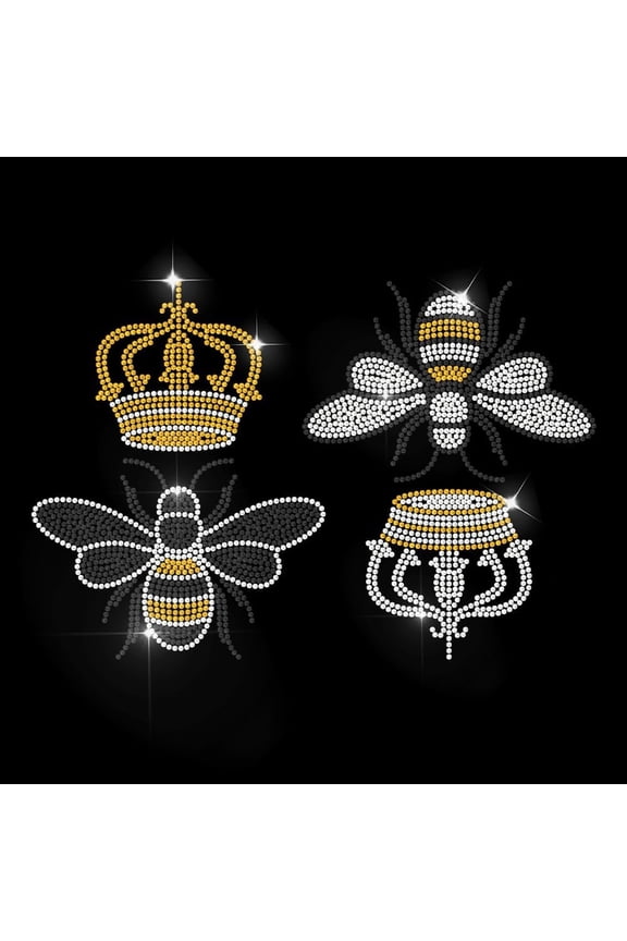 Honey Bee Iron on Rhinestone Decal Queen Bee Hotfix Transfer Sticker Insects Heat Transfer Patch Bling Clothing Repair Applique for T-Shirt Hat Jacket Garment Bag DIY Decor