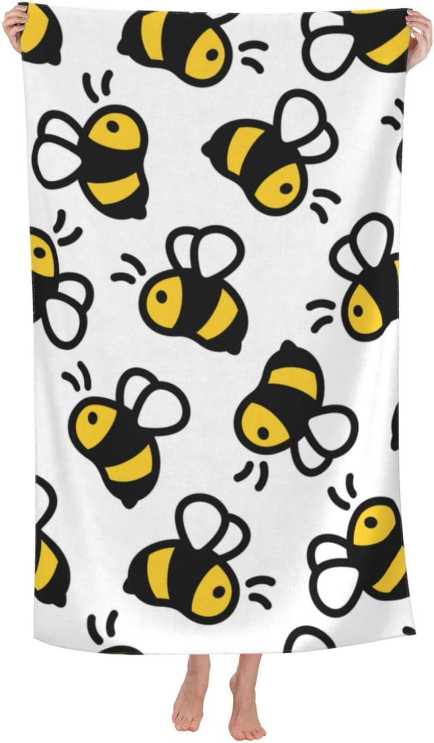 Honey Bee Large Beach Towel - Plush Thick Cotton Pool Towel, Adult Beach Towels