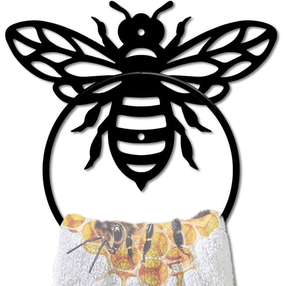 Honey Bee Metal Towel Ring Antique Hand Towel Holder Round Cute Insects Towel Hangers Black Bathroom Towel Rack Wall Mounted for Kitchen Bath Home Laundry Room Decors Gifts