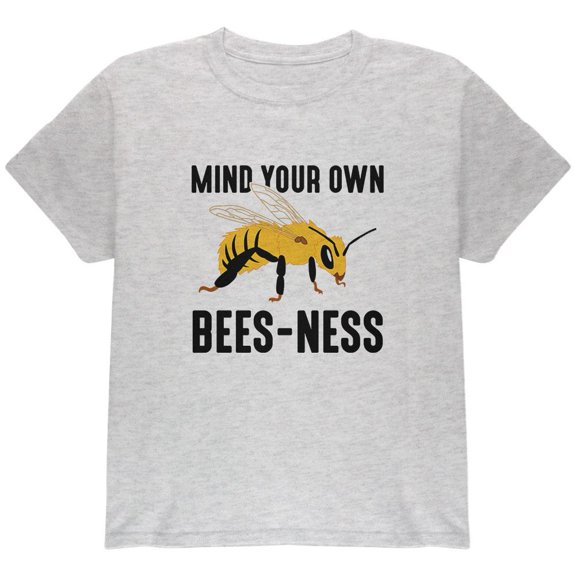 Honey Bee Mind Your Own Bees-ness Business Youth T Shirt Light Heather Grey YXL