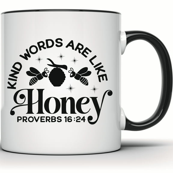 Honey Bee Mug - Proverbs 16:24 | Kind Words Christian Mug | Inspirational Religious Gift | Unique Ceramic Mug - 11 Ounce Black Rim Handle Novelty Coffee Cup - WMUG1331-BLK