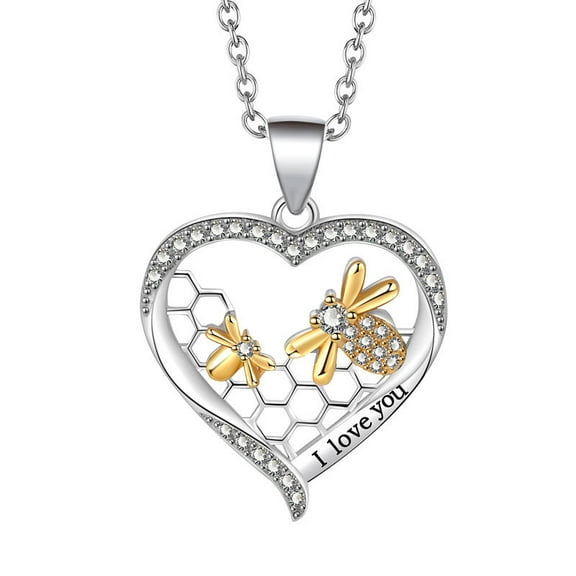 Honey Bee Necklace for Women 925 Sterling Silver Heart Bee Pendant Necklaces Jewelry Birthday Christmas Valentine's Day Mother's Day Gifts for Her Mom Wife