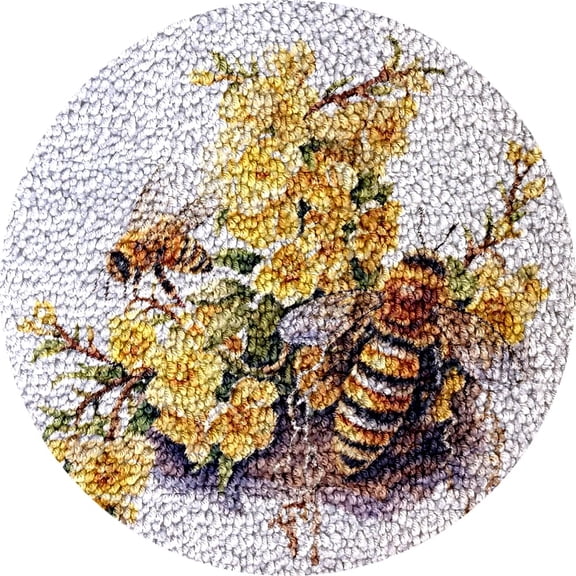 Honey Bee and Nest Latch Hook kits Rug Pre-printed Round Shape DIY Crochet Yarn Embroidery Needlework Hook and Latch Kit Carpet Cushion Home Christmas Decoration 50x50cm(1)