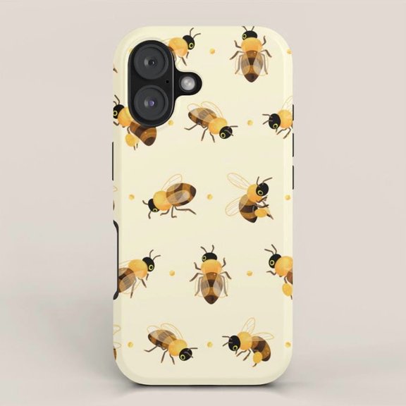 Honey Bee Pattern Cream and Golden Yellow Tough Case for Apple iPhone Series, Polycarbonate and TPU