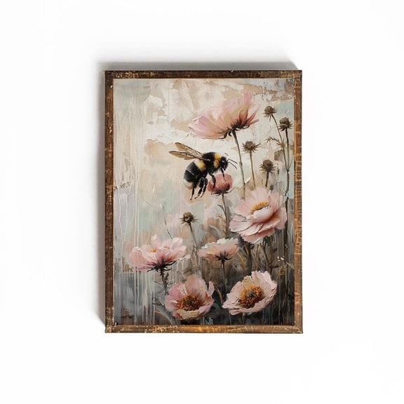 Honey Bee Poster Vintage Bee Art Cottagecore Honey Bee Wall Art Beekeeper Wall Art Beekeeper Bee Lover Pink Flower Wall Art, 24x36 UNFRAMED