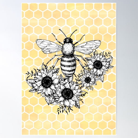 Honey Bee Poster Wall Art, Modern Wall Decor For Living Room Bedroom, 8x12 UNFRAMED