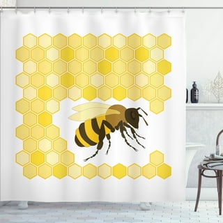 FuShvre Bee Shower Curtain Set with Rugs Honey Bee Bumble Bee Bathroom Mats Accessories Rustic Floral Spring Gardern Bath Decor Hooks Included