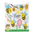 thumbnail image 1 of Honey Bee Soft Flannel Fleece Blanket, Cartoon Style Illustration of a Bee Happy Garden Scene and an Organic Honey Jar, Cozy Plush for Indoor and Outdoor Use, 50" x 60", Multicolor, by Ambesonne, 1 of 5