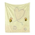 thumbnail image 1 of Honey Bee Soft Flannel Fleece Throw Blanket, Buzzing Flies Forming a Heart Drawn by Hand, Cozy Plush for Indoor and Outdoor Use, 50" x 60", Pale Yellow Champagne, by Ambesonne, 1 of 6