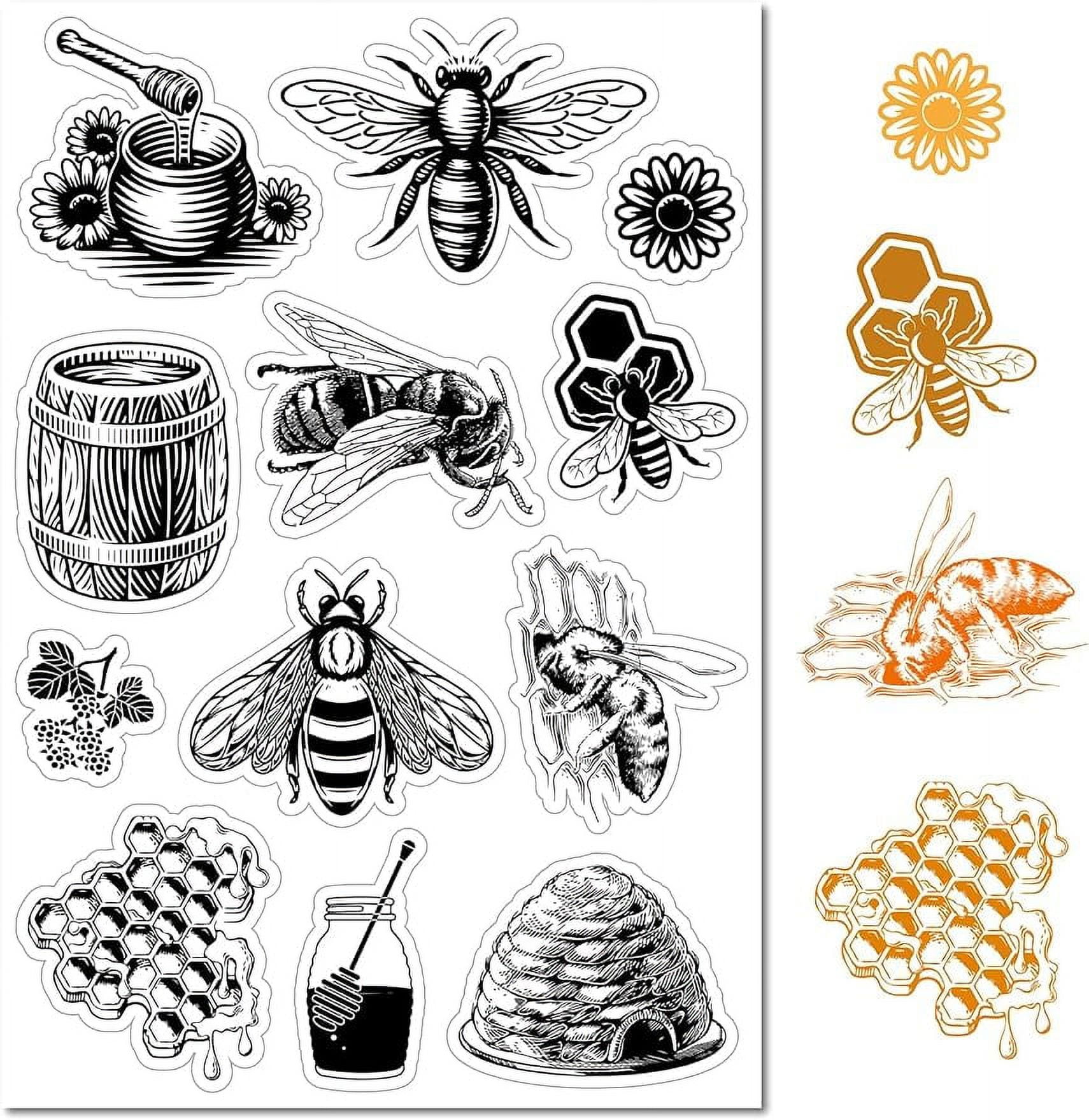 Honey Bee Sunflowers Clear Rubber Stamp Vintage Honeycomb Transparent  Silicone Seals Stamp for Journaling Card Making DIY Scrapbooking Handmade  Photo Notebook 6.3 x 4.3inch - Walmart.com, image size:1710x1758