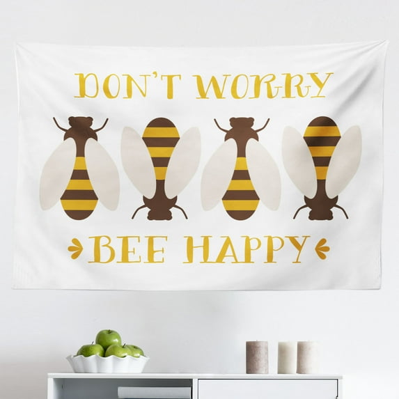Honey Bee Tapestry, You're The Bees Knees Complimenting Phrase, Fabric Wall Hanging Decor for Bedroom Living Room Dorm, 2 Sizes, Orange Ceil Blue, by Ambesonne