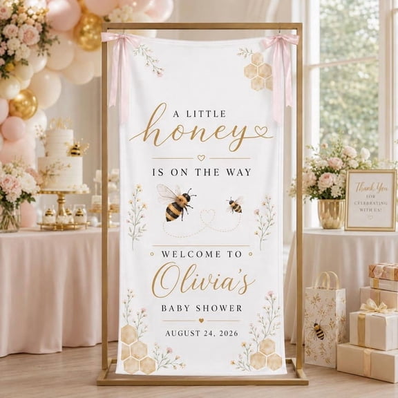 Honey Bee Theme Fabric Welcome Banner, Personalized Name and Date Backdrop, Custom Party Sign, Event Decor Gift