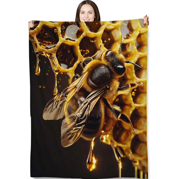 Honey Bee Throw Blanket 50x60, NatureInspired Blankets for Living Room Bedroom Decor, Warm Flannel Plush Gifts for Bee Lovers Adults Kids