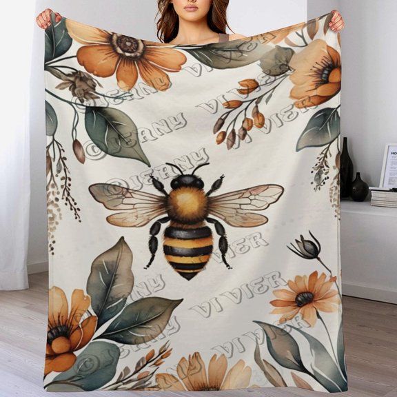 Honey Bee Throw Blankets for Sofa Couch Chair Bed Dorm or Travel, Fuzzy Fleece Cozy Plush Bed Couch Traveling Camping Lightweight Blanket 40"x50"