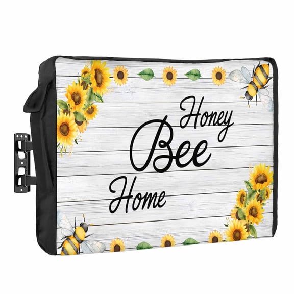 Honey Bee Waterproof Outdoor TV Cover, Spring Florals Farm Plants Watercolor Bee Wood Grain Outside Weatherproof TV Enclosures for 30 to 32 Inch LCD Television Shield Flat Screen Protectors